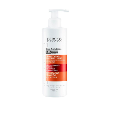 Frasco branco de shampoo Dercos Kera-Solutions com doseador