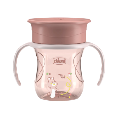 Copo de treino para bebé Chicco com tampa rosa e pegas brancas