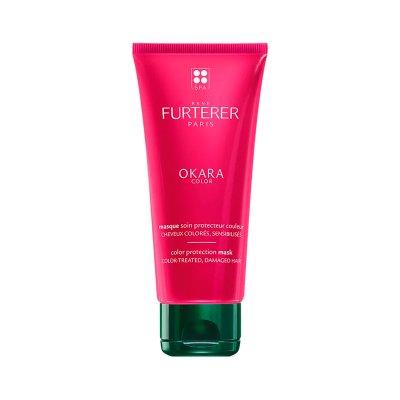 Frasco rosa de máscara protetora de cor para cabelo da marca Rene Furterer