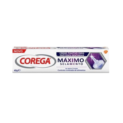 Embalagem de creme fixativo Corega para próteses dentárias 40g