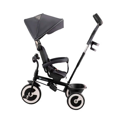 triciclo infantil preto com capota e barra de empurrar