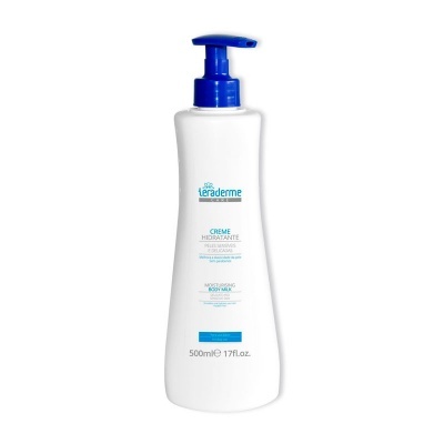 frasco branco com doseador azul creme hidratante Teraderme