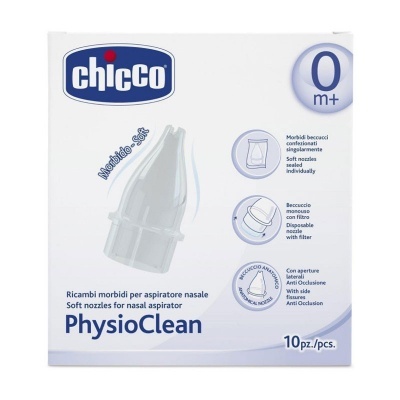 caixa branca de recargas de bocais macios para aspirador nasal Chicco PhysioClean 0 meses+