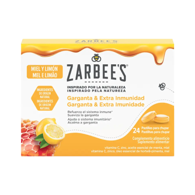 Embalagem branca e amarela de pastilhas ZARBEES mel e limão