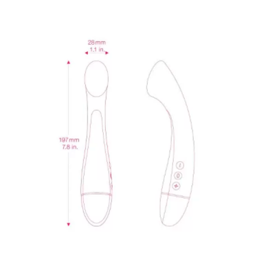 Dispositivo branco com duas vistas e dimensões, três botões numerados 1, +, - em fundo branco