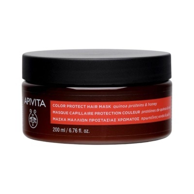 Pote de máscara capilar APIVITA com tampa preta e rótulo laranja