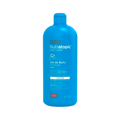 Frasco azul de gel de banho ISDIN Nutratopic PRO-AMP 750 ml