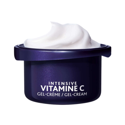 Creme gel Vitamine C com embalagem roxa e tampa aberta