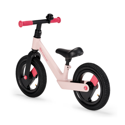 Bicicleta sem pedais cor-de-rosa com detalhes em preto e cor-de-rosa