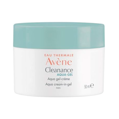 Embalagem de creme facial Avène Cleanance Aqua-Gel com tampa azul clara