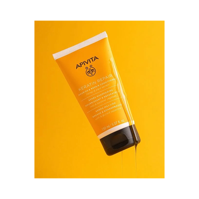 Condicionador APIVITA KERATIN REPAIR em tubo laranja com tampa preta