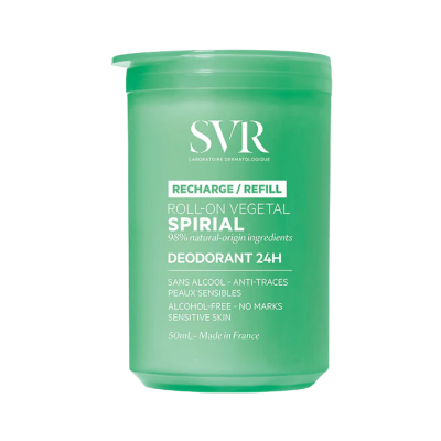 Frasco verde de desodorizante roll-on SVR Spirial 50ml