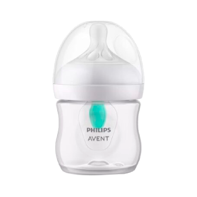 Biberão transparente Philips Avent com tetina e tampa brancas