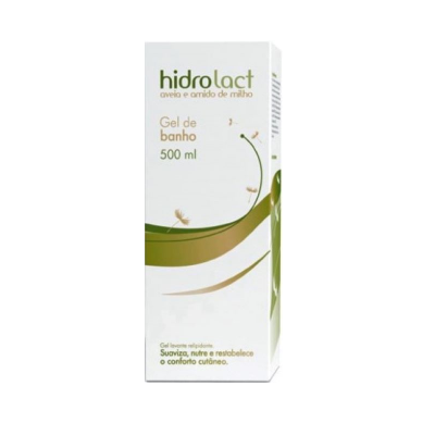 Embalagem de gel de banho Hidrolact de 500 ml com design branco e verde