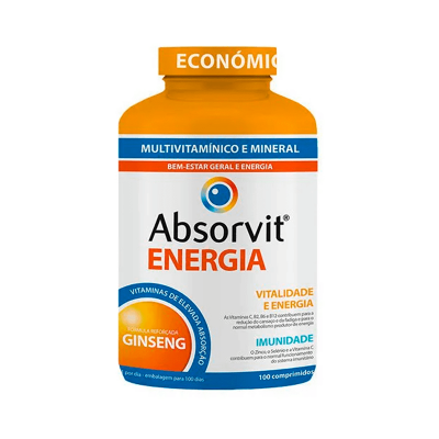 Frasco de suplemento vitamínico Absorvit ENERGIA multivitamínico e mineral