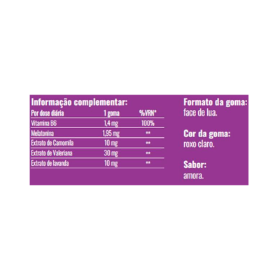 Etiqueta de suplemento com informação nutricional e características da goma