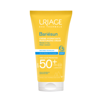 Creme hidratante Uriage Bariésun SPF 50+, embalagem amarela