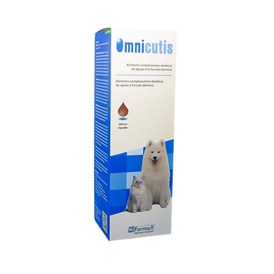 Embalagem de Omnicutis com imagem de cão branco e gato cinzento