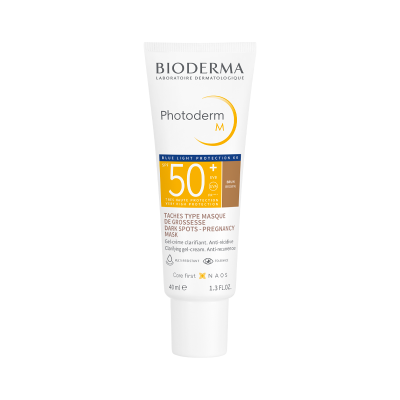 Bisnaga branca de proteção solar com texto da marca BIODERMA Photoderm M SPF 50+