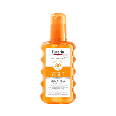 Frasco laranja de spray solar Eucerin FPS 30