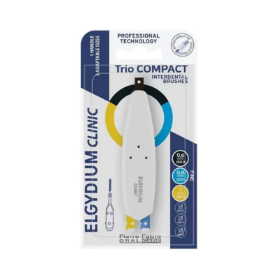 Escova interdental ELGYDIUM CLINIC Trio COMPACT com pega branca e 3 ponteiras em blister