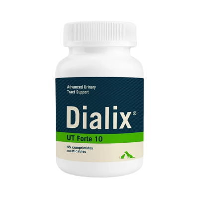Frasco branco de comprimidos Dialix UT Forte 10 para suporte urinário