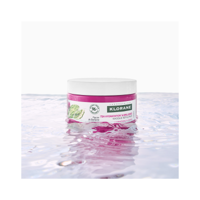 Frasco rosa de máscara hidratante Klorane em água