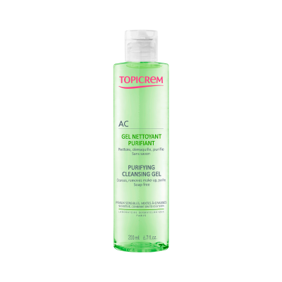 Frasco transparente com gel verde claro da marca TOPICREM