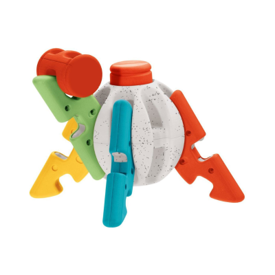 Brinquedo infantil de plástico colorido sobre fundo branco
