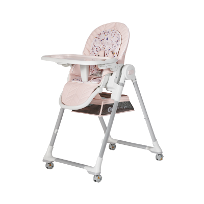 Cadeira alta para bebé rosa com bandeja e rodas