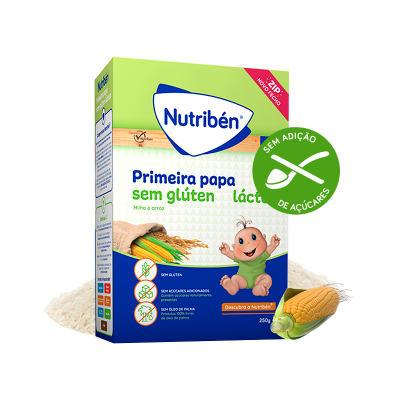 Embalagem de papa para bebés Nutriben Primeira papa sem glúten e milho com arroz