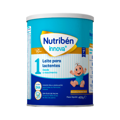 Lata de leite para lactentes Nutriben Innova 1 azul e branca