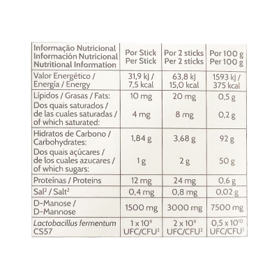Tabela nutricional com valores por unidade, duas unidades e 100 gramas em fundo branco