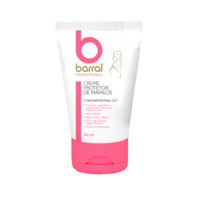 Creme protetor de mamilos Barral Mother Protect em embalagem branca e rosa