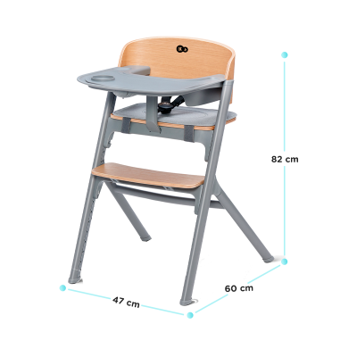 Cadeira alta para bebé cinzenta e madeira clara com bandeja e cinto