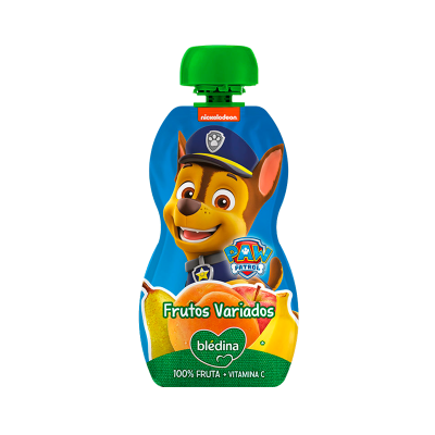 Embala de puré de frutas variadas para crianças com personagem Paw Patrol