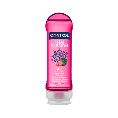 Gel de massagem Control Thai Passion em frasco rosado com tampa branca