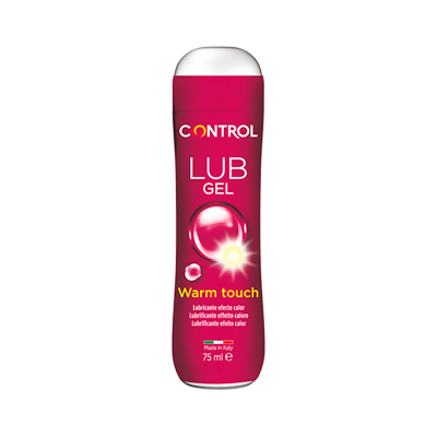 Frasco de gel lubrificante Control Lub Gel Warm touch vermelho com tampa branca