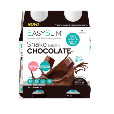 Pack de dois frascos EasySlim Shake sabor chocolate com texto informativo em português