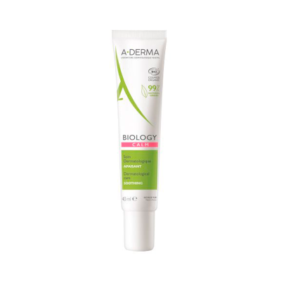 Tubo de creme A-DERMA Biology Calm em fundo branco