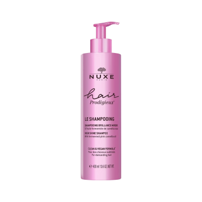 Frasco rosa com doseador do shampoo NUXE Hair Prodigieux