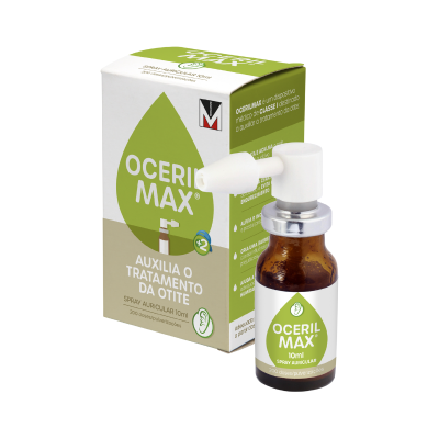 Spray auricular Oceril Max 10ml com embalagem e frasco