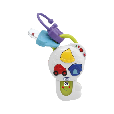 Brinquedo de chaves de plástico colorido com personagens e detalhes variados