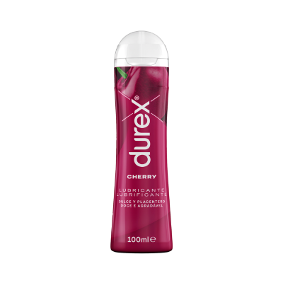 Lubrificante Durex Cherry em embalagem plástica vinho com tampa transparente 100 ml.