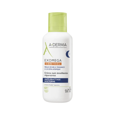 Frasco plástico branco com tampa verde claro de creme A-DERMA EXOMEGA CONTROL