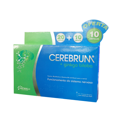 Caixa azul e verde de suplemento Cerebrum com ginkgo biloba e suplemento para sistema nervoso.