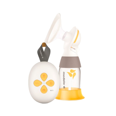 Bomba de leite elétrica Medela Solo com jarro transparente e botões amarelos