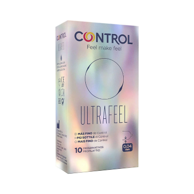 Embalagem holográfica de preservativos Control Ultrafeel com texto e logos