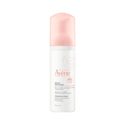 Frasco de espuma limpa Avène com tampa rosa e corpo branco