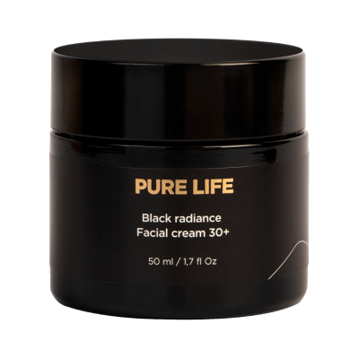 Frasco preto de creme facial PURE LIFE Black radiance 30+